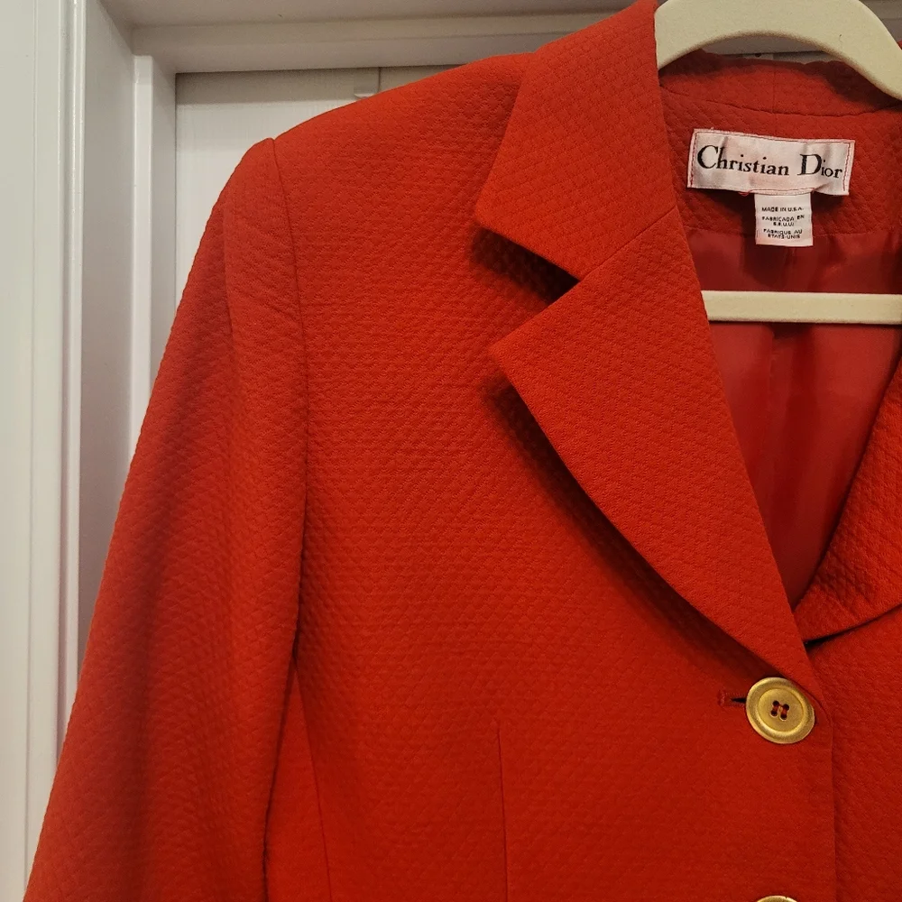 Dior Vintage 8 Red Blazer Jacket Gold Button Suit Designer Classy Christian